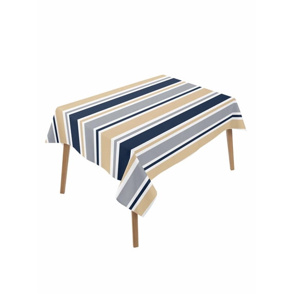 Khaki Grey Striped Table Cloth, Waterproof Tablecloth for Rectangle Tables, Navy Blue Farmhouse Stripes Abstract Art Reusable Washable Fabric Table Cover for Restaurant Kitchen Dining Tables 52"x70"