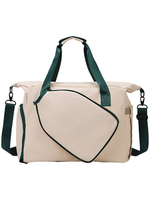 Gym Bag with Shoe Compartment, Waterproof Oxford Cloth Travel Duffel Bag, Detachable Shoulder Strap, Unisex Racquet Sports Pickleball Bag for Women, 17.3 in / 44 cm (Khaki )