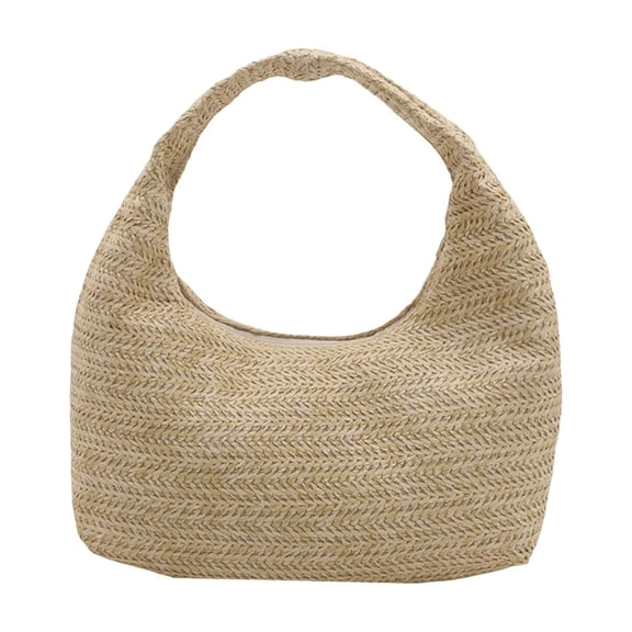 Khaki Hand Woven Polyester Handbag With Decorative Details Shoulder Bag For Daily Shopping Set Of 1 10.43X9.84X3.74 Inches Weighs 0.15 Pounds