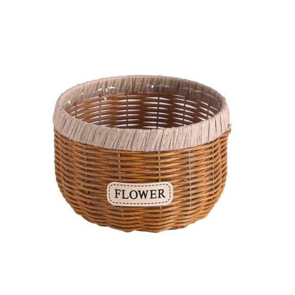 Khaki Hand Woven Rattan Flower Basket, Rustic Planter Pot With Durable Lightweight Construction, For Succulents, Orchids And Greeneries Home Decor
