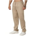 thumbnail image 1 of Khaki Happy Festival Gift Brunch for Man Fall Summer Faux Linen Loose Fit Pleated Straight Leg Elastic Waist Basic Long Leg Trousers Pants Man 2025 Clothes XL, 1 of 7