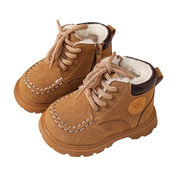 Khaki Insulated Kids' Boots With Plush Interior And Sturdy Sole, Ideal For Winter Weather And Playground Use With Comfortable Fit