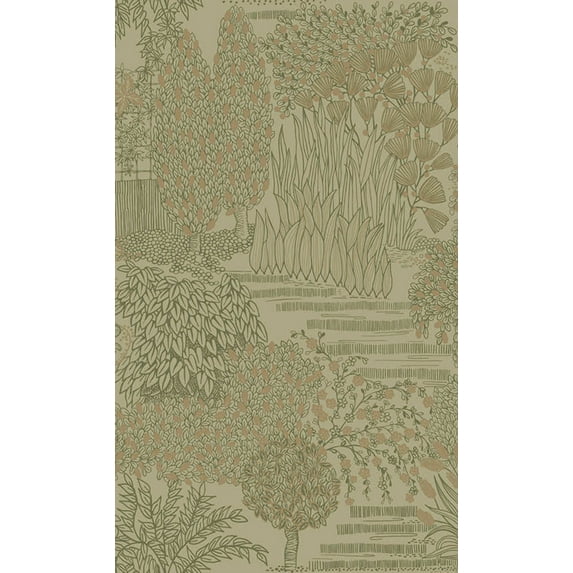 Khaki Japanese Gardens Inspired Tropical Wallpaper R8427