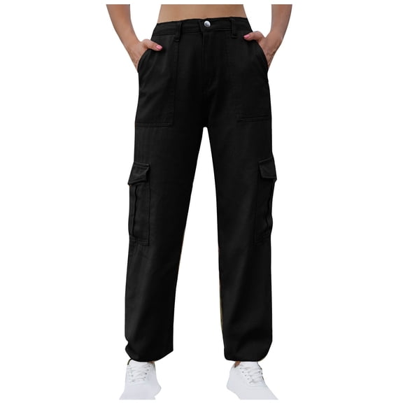 Khaki Jeans for Women Womens Cargo Denim Jeans High Waisted Stretchy Flap Pocket Straight Leg Pants Jeans Womens S-53 Black XL