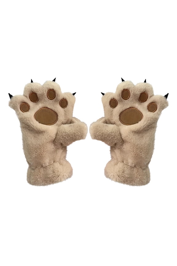 Khaki Khaki Animal Paw Gloves Full Finger Warm Cozy Winter Bear Palm Design Men Women Non-Slip Grip Outdoor Activities Soft Material