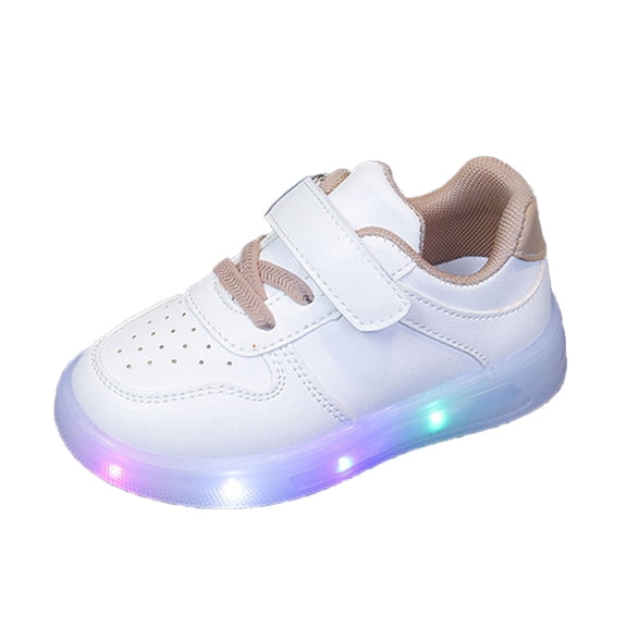 Khaki Kids Low-Top Sneakers With Luminous Soles, Durable Artificial Leather Construction For School Children And Outdoor Fun