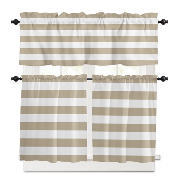 Khaki and Kitchen Curtains Valances and Tiers Set of 3, 24 Inch Length Tier Curtains and Valance Rod Pocket Valance Curtains Set for Kitchen Bathroom Small Windows