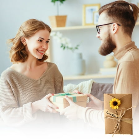 Khaki Kraft Paper Flower Greeting Cards,Thank You Notes With Envelopes Set,Great Gifts for Family and Friend（Yellow）