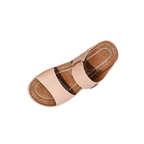 Khaki Ladies Casual Slide Sandals Peep Toe Design And Stable Wedge For All-Day Support