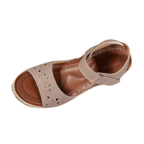 Khaki Ladies Casual Summer Footwear With Fish Mouth And One Buckle Strap With Thick Platform Heel For Indoor Outdoor Lifestyle
