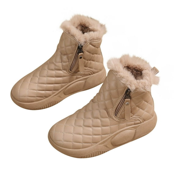 Khaki Ladies Chic Casual Versatile Eye Catching Warm And Outdoor Zipper Solid Color Thick Soled Boots For Outdoor
