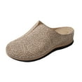 thumbnail image 1 of Khaki Ladies Closed-Toe Slides With Wedge Heel And Embroidery Khaki Tone Slip-On, 1 of 9