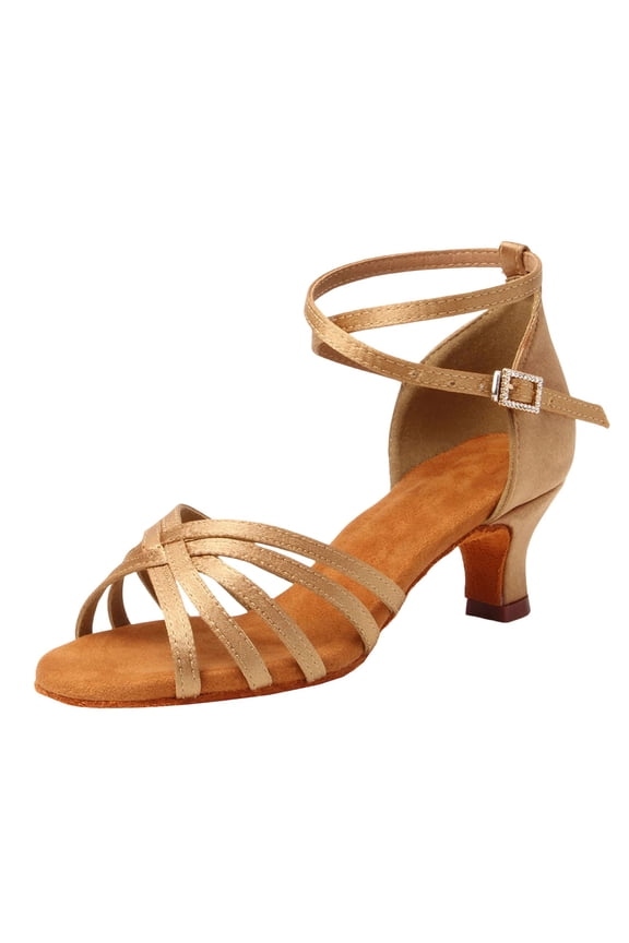 Khaki Ladies Five-Piece Latin Dance Mid-Heel Soft-Sole Performance Shoes For Spring Summer Adult Plus-Size Textured Comfort Cotton Polyester