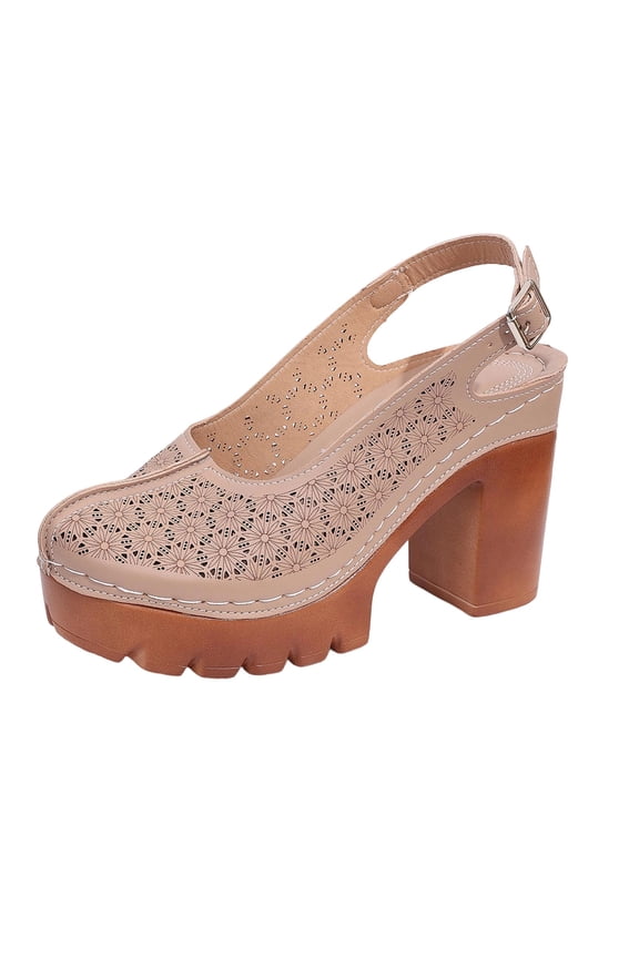 Khaki Ladies High Heel Closed Toe Sandals With Chunky Sole And Platform For Casual Spring Outings