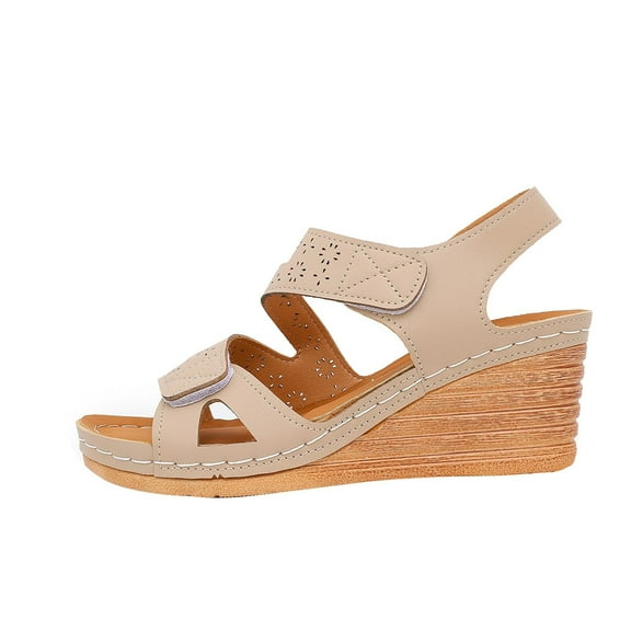 Khaki Ladies Roman Sandals Round Toe Style With Platform Heel For Beach Casual Wear Outdoor Indoor Daily Use