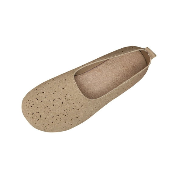 Khaki Ladies Soft Sole Loafers With Hollow Detail Breathable Slip On For Casual Wear
