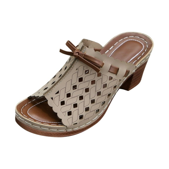 Khaki Ladies Spring Casual Heel Sandals With Fish Mouth And Open Toe Details For Leisure Activities And Indoor Wear Comfortable And Stylish