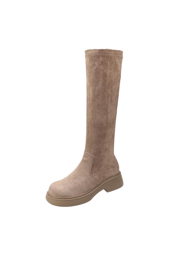 Khaki Ladies Stretch Skinny Boots With Suede Design For Comfort And Height Lift Suitable For Cold Season