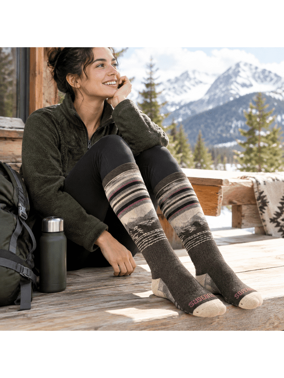 Khaki Large Merino Blend Thermal Ski Socks for Men and Women