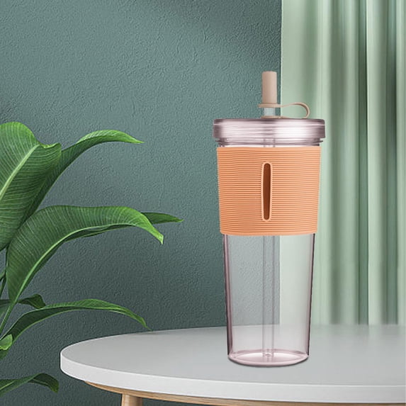 Khaki Large Straw Water Cup, Plastic Drinking Container with Straw, Portable and Durable, Great for Beach and Park – Summer Hydration Must-Have