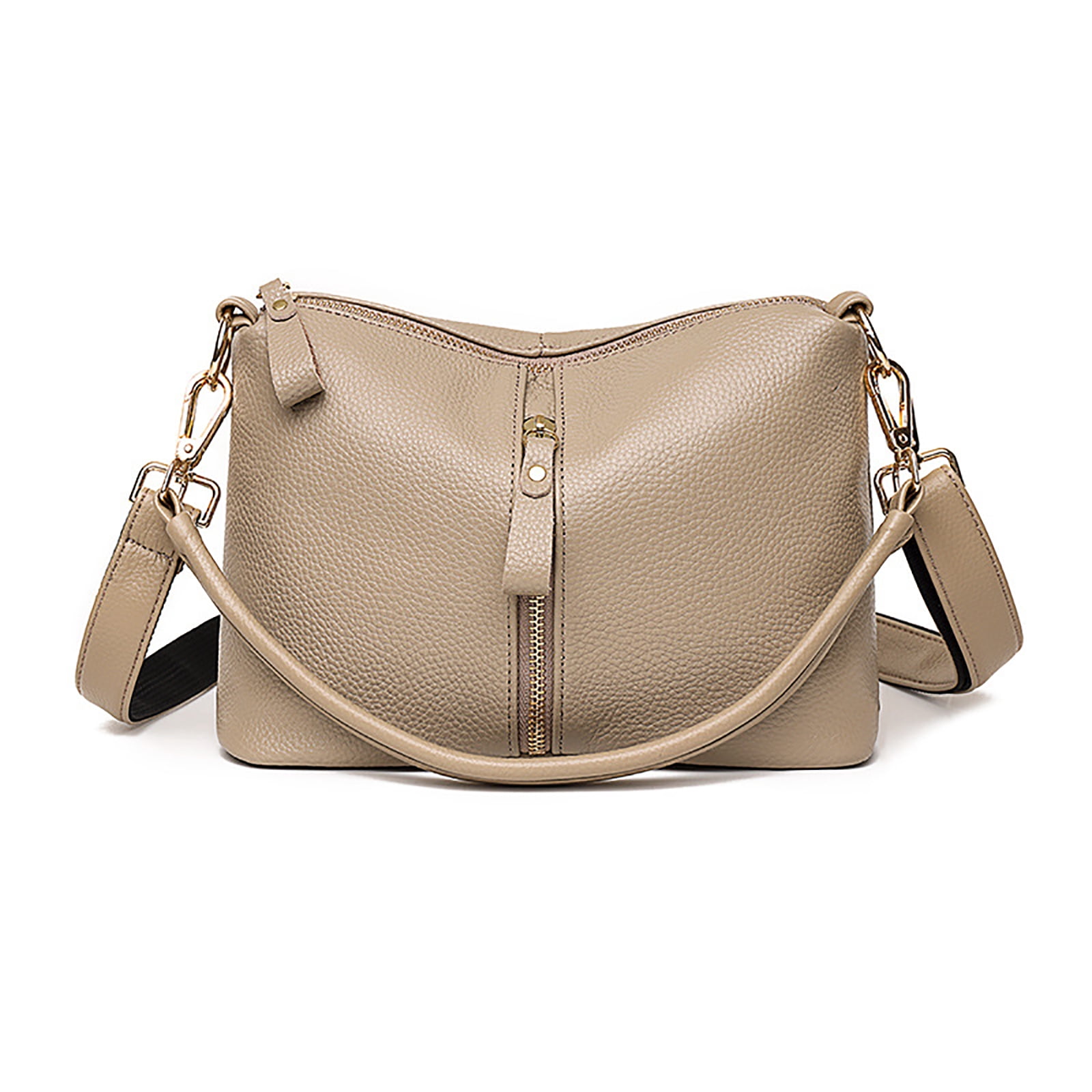 Khaki Leather Crossbody Purses for Women Secure Zipper Shoulder Bag Ideal for Travel, Commute, Shopping