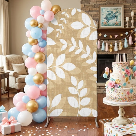 Khaki Leaves Arch Backdrop Covers 4 FT, Farmhouse Branch Botanical Summer Rustic Stretchy Fitted Arched Stand Covers Party Arch Stand Cover Photo Booth for Wedding Birthday Decor