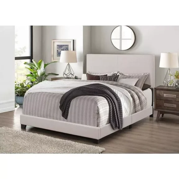 Khaki Lenin Twin Size Bed Frame, Upholstered Bed with Headboard