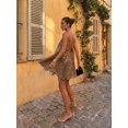 thumbnail image 1 of Khaki Leopard Print Chiffon Backless Mini Dress For Party Vacation Casual Wear, 1 of 8