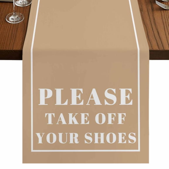 Khaki Letter 70 Inch Table Runner, Modern Minimalist White Text Striped Farmhouse Dresser Scarf Cotton & Linen Tablerunner for Dining/Kitchen Island/Holiday Party Décor 13" x 70"