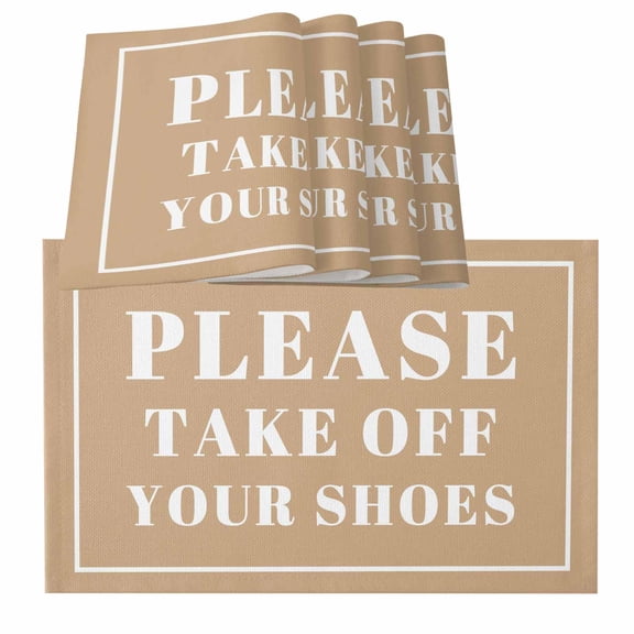 Khaki Letter Placemats for Dinning Table Set of 4, Modern Minimalist White Text Striped Burlap Kitchen Place Mats Waterproof Cloth Table Mats, Indoor Outdoor Placemats Easy Clean Dinner Decor