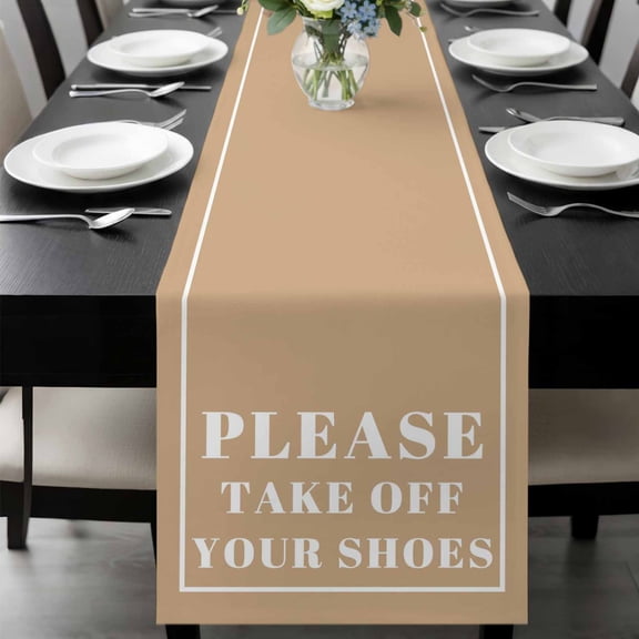 Khaki Letter Table Runner 36 Inches Long, Modern Minimalist White Text Striped Kitchen Coffee Dining Table Decoration for Home Party Birthday Wedding Home Decor 13x36 Inches