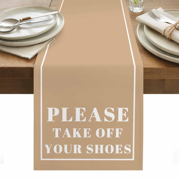 Khaki Letter Table Runner - 48 Inch Long, Kitchen Dining Table Runner Dresser Scarves, Modern Minimalist White Text Striped Farmhouse Decor for Coffee Tables Wedding Party Banquet