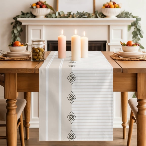 Khaki Linear Dining Table Runner, Minimalist Boho Cream Beige Stripes Farmhouse Washable Table Runners Kitchen Coffee Table Center Decor for Home Party Holiday Wedding 13 x 60 Inches
