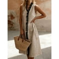thumbnail image 1 of Khaki Linen Blend Sleeveless Midi Dress With Ruffle Detail And Open Front, 1 of 8