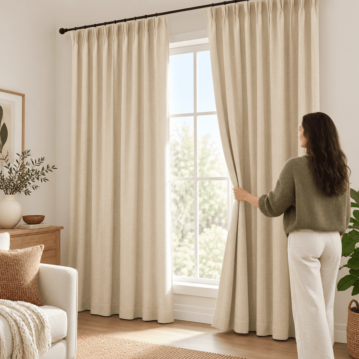Khaki Linen Pinch Pleated Curta2 Panels 84 Inches Long Tab With Hooks ...