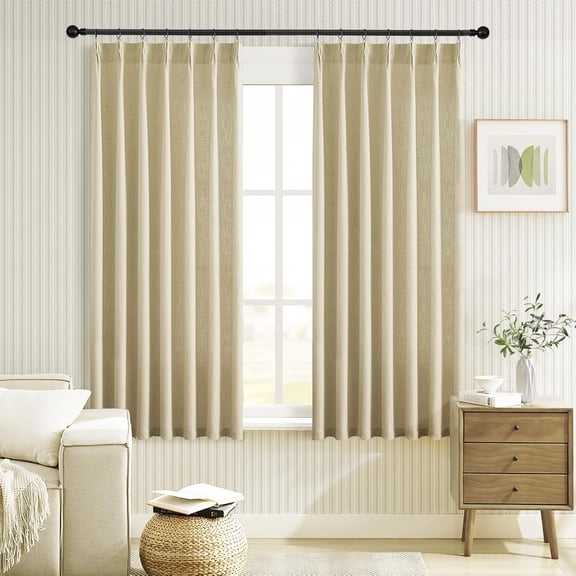 Khaki Linen Semi Sheer Kitchen Curtains 45 Inch Length 2 Panel Set for Small Windows Rustic Country Light Filtering Drapes Privacy Pinch Pleated Back Tab 45 Inches Long