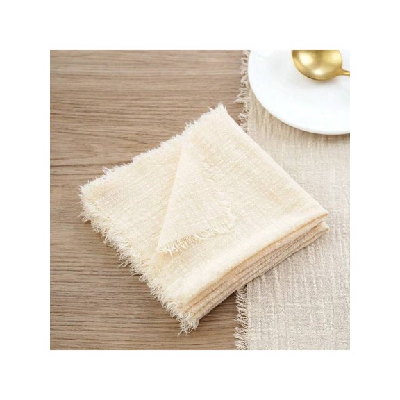 Khaki Linen-Style Frayed Edge Table Napkins For Natural Rustic Dining Setup