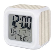 Khaki Lines Pattern Digital Alarm Clock for Bedrooms,Smart LED Alarm Clock with 7 Color Changing Night Light,Beige Vertical Stripes Modern Simple Silent Wake Up Clocks for Sleep Study 3.2"x3.2"