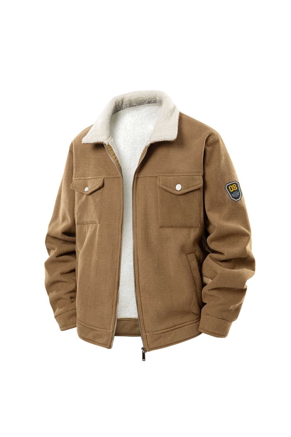 Khaki Long Sleeve Outfit for Mens Fall Winter Fleece Lined Sherpa Brunch Hippy Medieval Warm Fuzzy Renaissance Peasant Basic Steampunk Jacket Outfit Mens Zip Up 2026 L
