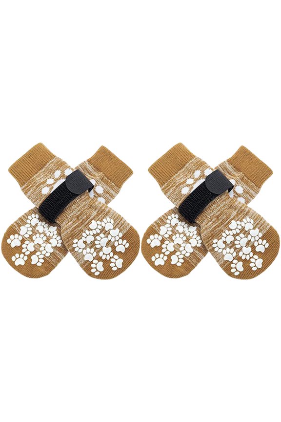 Khaki M Anti Slip Dog Socks With Adjustable Straps Waterproof Reusable Paw Protectors For Indoor Outdoor Use 4 Pack 4.5X2.8Inch M