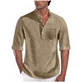 thumbnail image 1 of Khaki Man Collared Neck Faux Linen T Shirts Brunch Button Tops Tee for Man Long Short 3/4 Length Sleeve Cardigan Basic Winter Fall Shirts 2026 Clothes Regular Fit XXL, 1 of 7