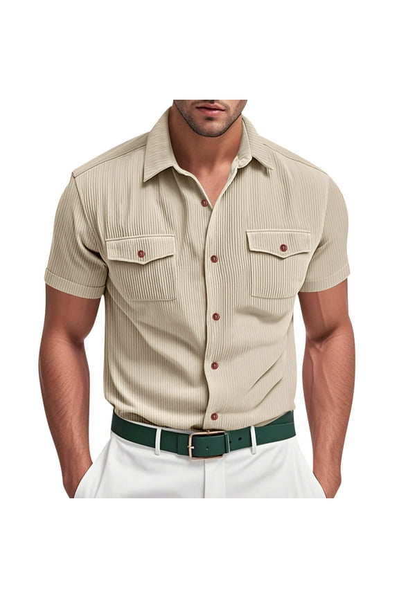 Khaki Man Lounge Button T Shirts Short Sleeve Tops Tee for Man High Neck Basic Summer Fall Tee Shirt 2026 Clothes Y2K L