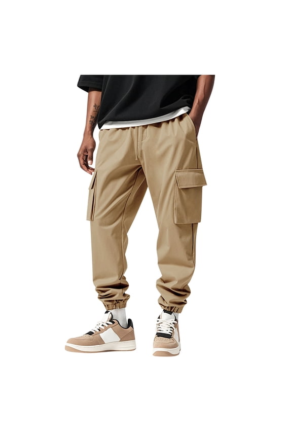 Khaki Man Ruched Plain Slimming Tunic Trousers Pants for Man Wild Cargo Sport Athletic Lounge Stretch Running Going Out Fall Summer 2026 Clothing Country Concert 3XL