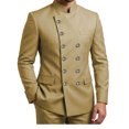 thumbnail image 1 of Khaki Mandarin Collar Men's Suits 2 Piece Sets Silver Buttons Double Breasted Blazer Pants Suit XL, 1 of 1