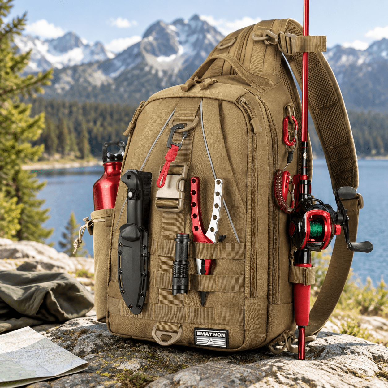 Khaki Medium Bag Only Lightweight Fishing Pack with Rod Holder and ...