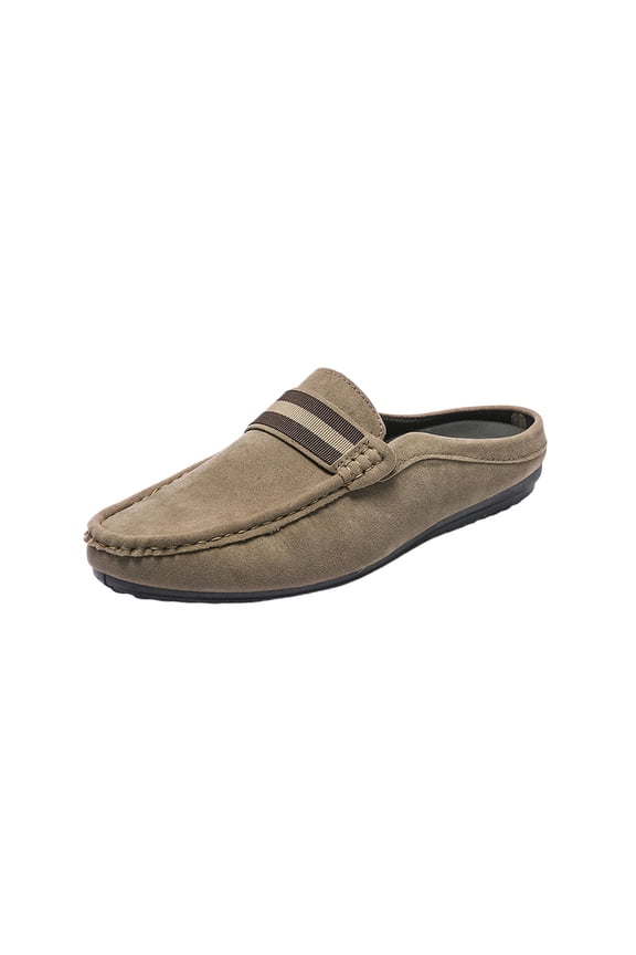Khaki Men'S Versatile Breathable Loafers Plus Size Half Slippers Spring/Summer 2026 Trendy Comfortable Slip-On Shoes Khaki