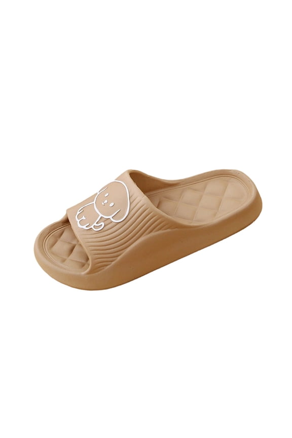 Khaki Mens Fashion Casual Indoor Cute Puppy Print Thick Soft Sole Home Slippers Round Toe Comfortable House Shoes With Eva Outsole