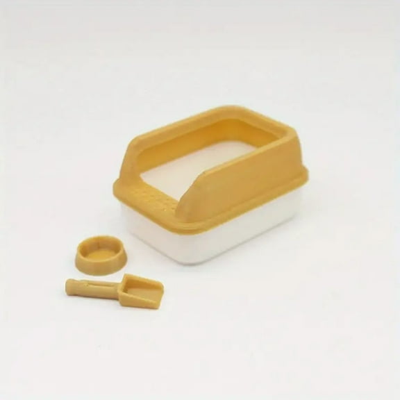 Khaki Miniature Feline Litter Box Model 1/12 Scale, Small Animal Accessory Set With Tiny Scoop For Doll House Scene