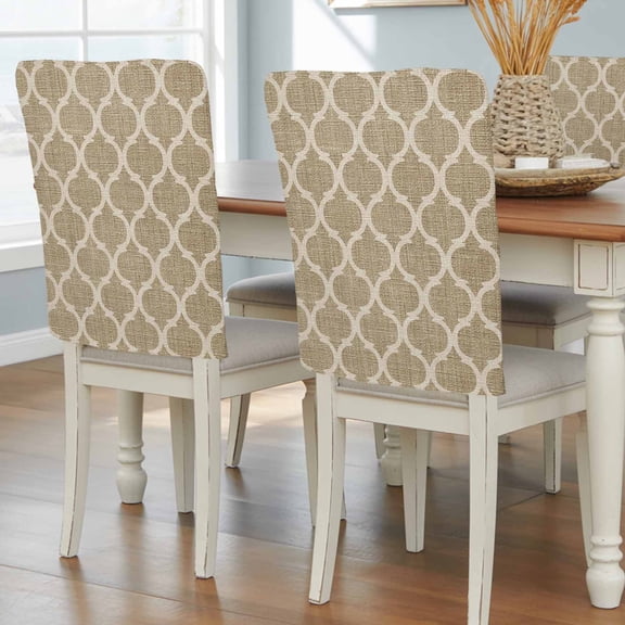 Khaki Moroccan Chair Back Covers, Boho Retro Country Abstract Geometric Grid Removable Chair Covers for Dining Chairs Set of 4, Chairs Slipcovers Back Seat Protector for Wedding Party 19"x20"