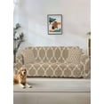 thumbnail image 1 of Khaki Moroccan Couch Cover for 2 Cushion Sofa, Boho Retro Country Abstract Geometric Grid Washable Loveseat Sofa Covers Slipcover for Sectional Sofas L-Shaped, Couch Throw Cover 71"x118", 1 of 9